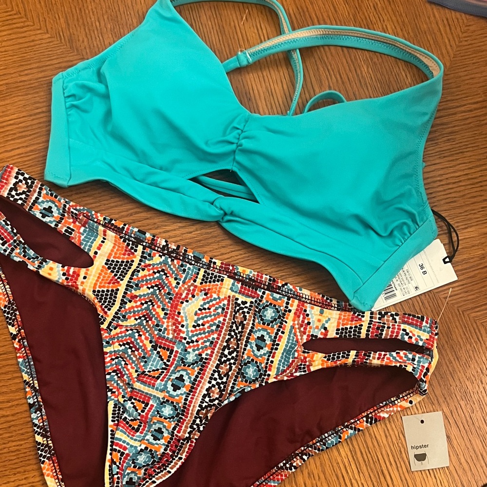 Massimo Teal And Patterned Bikini Set - image 1